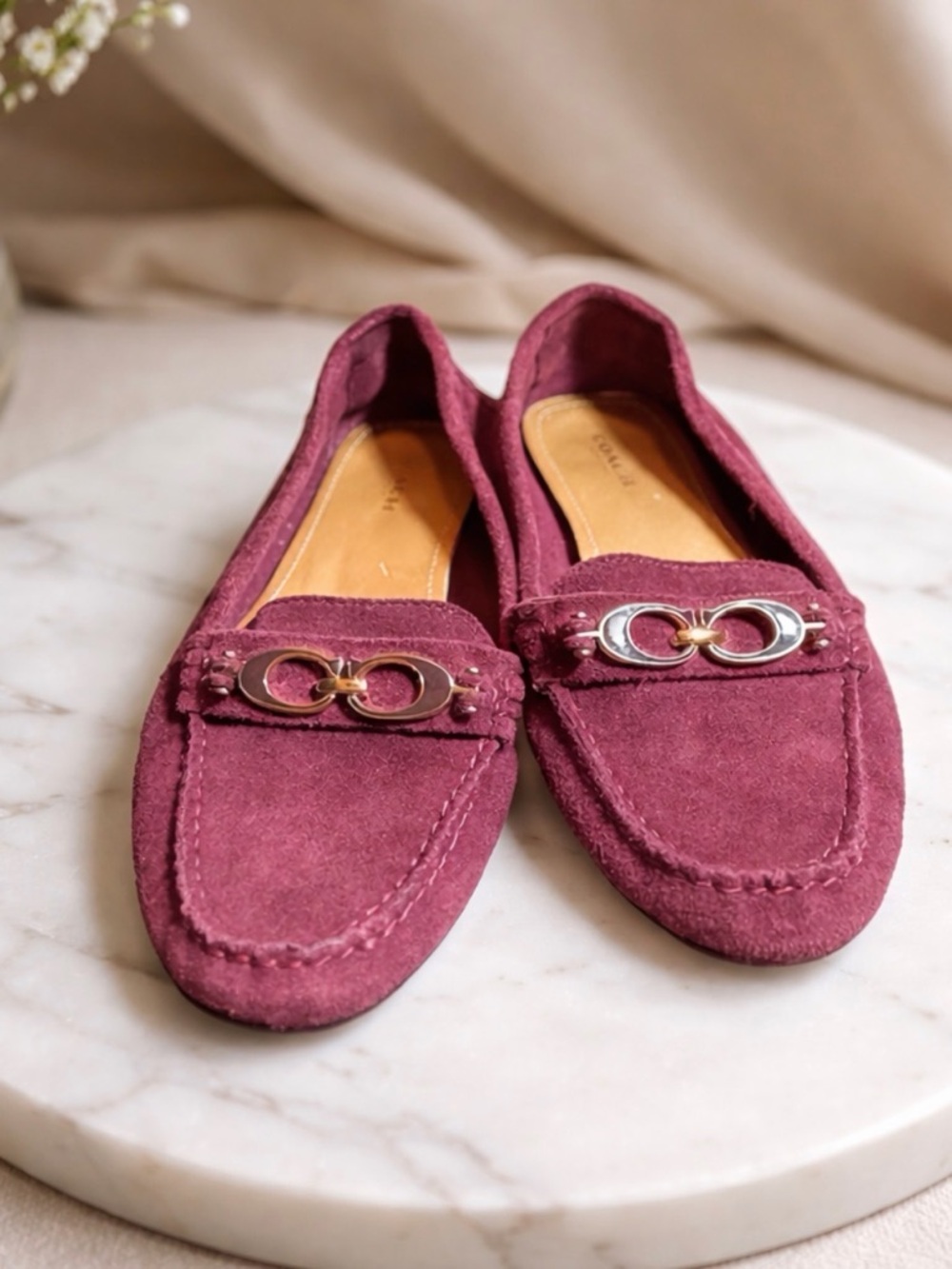 Coach Fortunata size 6.5 suede loafers with horsebit logo